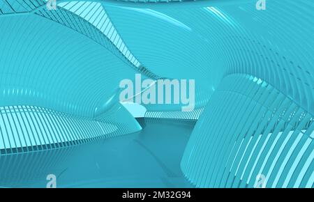 sfondo con corridoio curvo architettonico parametrico in tonalità verdi. rendering 3d Foto Stock