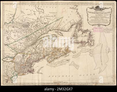 Una mappa generale delle colonie britanniche settentrionali in America : che comprende la provincia del Québec, il governo di Terranova, Nova-Scozia, New-England e New-York , Nord America, Storia, Rivoluzione, 1775-1783, Mappe, prime opere di Norman B. Leventhal Map Center Collection 1800 Foto Stock