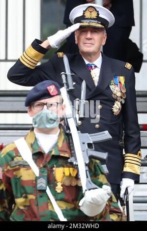 Nuovo Capo della Difesa Michel Hofman ha raffigurato durante la cerimonia del trasferimento del comando del Capo della Difesa belga, presso la scuola militare reale, a Bruxelles, venerdì 10 luglio 2020. BELGA FOTO BENOIT DOPPAGNE Foto Stock