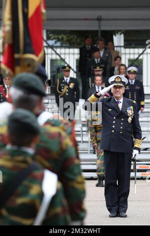 Nuovo Capo della Difesa Michel Hofman ha raffigurato durante la cerimonia del trasferimento del comando del Capo della Difesa belga, presso la scuola militare reale, a Bruxelles, venerdì 10 luglio 2020. BELGA FOTO BENOIT DOPPAGNE Foto Stock