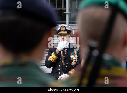 Nuovo Capo della Difesa Michel Hofman ha raffigurato durante la cerimonia del trasferimento del comando del Capo della Difesa belga, presso la scuola militare reale, a Bruxelles, venerdì 10 luglio 2020. BELGA FOTO BENOIT DOPPAGNE Foto Stock