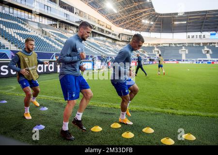 I giocatori di Kyiv hanno mostrato in azione durante un allenamento del club ucraino Dynamo Kyiv, martedì 22 settembre 2020, a Gent. Domani Kiev incontrerà la squadra di calcio belga KAA Gent nei play-off della UEFA Champions League. FOTO DI BELGA JASPER JACOBS Foto Stock