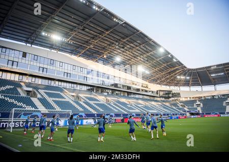 I giocatori di Kyiv hanno mostrato in azione durante un allenamento del club ucraino Dynamo Kyiv, martedì 22 settembre 2020, a Gent. Domani Kiev incontrerà la squadra di calcio belga KAA Gent nei play-off della UEFA Champions League. FOTO DI BELGA JASPER JACOBS Foto Stock