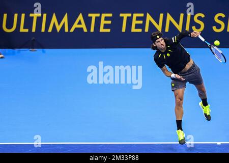 Lo spagnolo Feliciano Lopez ha ritratto in azione nel corso di una partita di gruppo tra Feliciano Lopez e Richard Gasquet alla terza edizione dell'evento UTS Ultimate Tennis Showdown con sei giocatori ATP, ad Anversa, sabato 17 ottobre 2020. FOTO DI BELGA LAURIE DIEFFEMBACQ Foto Stock