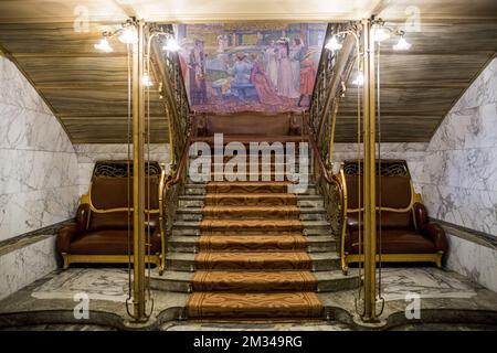 L'immagine mostra un momento di stampa per l'apertura permanente della cosiddetta casa Solvay, dal famoso architetto Horta dal 1894, mercoledì 20 gennaio 2021. La casa è stata costruita per il figlio di Solvay industriale, progettato all'esterno e all'interno con mobili da Horta. FOTO DI BELGA Jasper Jacobs Foto Stock