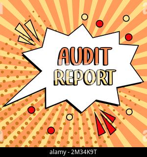 Simbolo di testo che mostra il rapporto di verifica. Concetto di Internet Valutazione dello stato finanziario completo di un bene aziendale Foto Stock