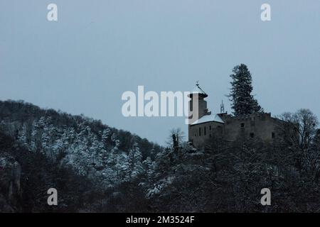 Il castello nell'Eremo dove viaggiavano i Templari Foto Stock