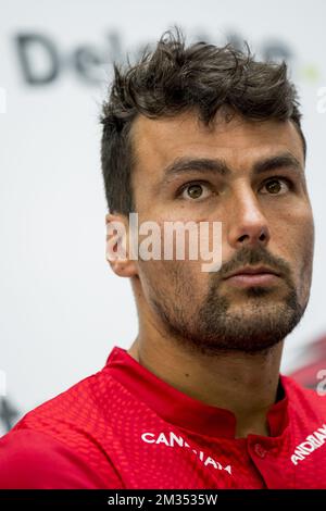 Simon Gougnard, in Belgio, ha illustrato durante una conferenza stampa delle squadre nazionali di hockey dei Red Panthers e dei Red Lions in occasione dei prossimi campionati di EuroHockey 2021, martedì 25 maggio 2021, a Zaventem. I campionati europei di hockey 2021 si svolgeranno dal 4 al 13 giugno ad Amsterdam, nei Paesi Bassi. FOTO DI BELGA JASPER JACOBS Foto Stock