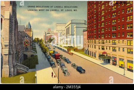 Grand Boulevard a Lindell Boulevard, guardando verso ovest su Lindell, St Luigi, Lu. , Cities & Cities, Tichnor Brothers Collection, cartoline degli Stati Uniti Foto Stock