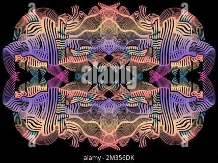 Exquisite sophisticated abstract ornate pattern, orange pink blue purple gradient color lines. Pattern is isolated. Ethnic colorful mandala flower Stock Vector