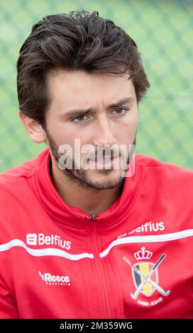 Arthur van Doren, in Belgio, risponde alle domande dopo una formazione della squadra nazionale belga di hockey dei Red Lions, lunedì 05 luglio 2021, a Wilrijk, Anversa. I Red Lions si stanno preparando per i prossimi Giochi Olimpici del 2021 a Tokyo, in Giappone. BELGA FOTO BENOIT DOPPAGNE Foto Stock