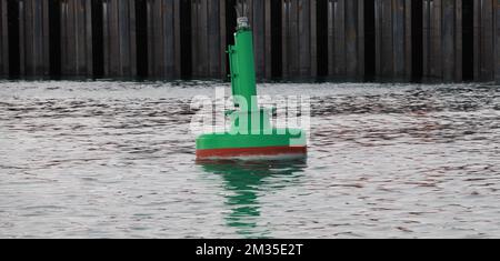 Boa verde con luce sulla parte superiore. Attrezzature di navigazione del porto di Reykjavik, Islanda Foto Stock