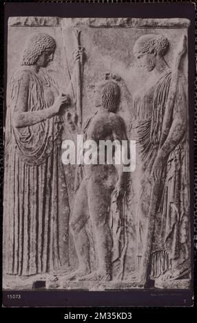 Grande rilievo Eleusiniano , bassorilievi, Antichità, Dee, dei, Mitologia greca di Triptolemus, divinità greca di Demetra, divinità greca di Persefone. Collezione Nicholas Catsimpoolas Foto Stock