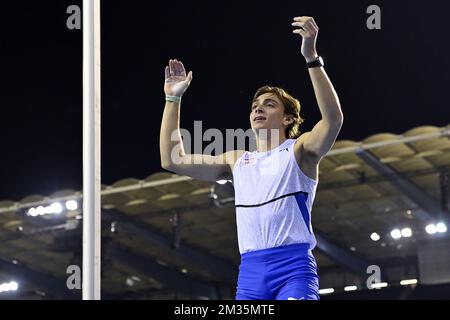 La pole vaulter svedese Armand Duplantis nella foto durante l'edizione 2021 del Memorial Van Damme Athletics Meeting, venerdì 03 settembre 2021 a Bruxelles, parte del concorso della Diamond League. FOTO DI BELGA ERIC LALMAND Foto Stock