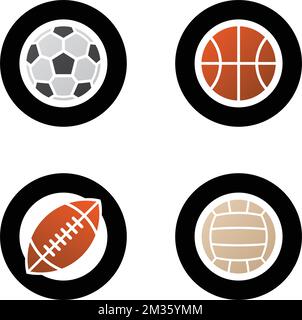Football Basketball icone americane di calcio e pallavolo isolate su uno sfondo bianco Illustrazione Vettoriale