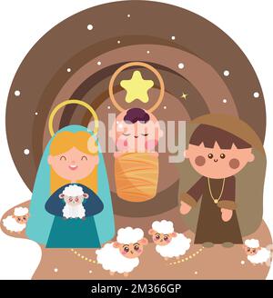 Colored joseph, mary and jesus cartoons Manger Stable Vector Stock Vector