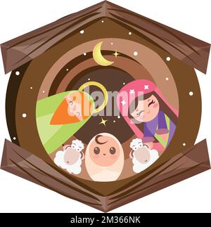 Cute cartoons of jesus, mary and joseph stable manger Vector Stock Vector