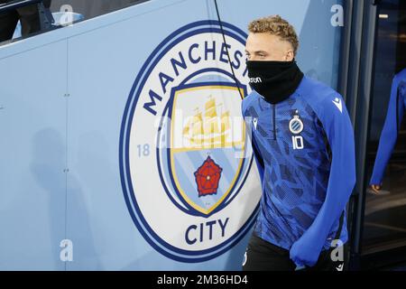 Il Noa Lang del Club è stato raffigurato durante una sessione di allenamento della squadra di calcio belga Club Brugge prima della partita di gruppo della Champions League contro il club inglese Manchester City, martedì 02 novembre 2021, a Manchester, nel Regno Unito, il quarto giorno (su sei) Nel Gruppo A della fase di gruppo della UEFA Champions League. FOTO DI BELGA BRUNO FAHY Foto Stock