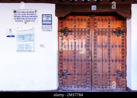 Entrance to the Corral de Comedias, 16th century, in the Plaza Mayor, Main square. Almagro, Ciudad Real, Castila La Mancha, Spain, Europe Stock Photo