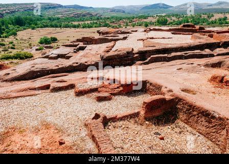 Sito archeologico celtiberiano-romano di Tiermes. Tiermes, Montejo de Tiermes, Soria, Castilla y León, Spagna, Europa Foto Stock