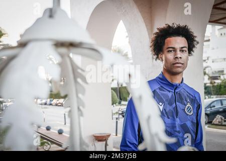 Tajon Buchanan del Club si pone per il fotografo in vista di una sessione di allenamento presso il campo di allenamento invernale della squadra di calcio belga Club Brugge, a Marbella, Spagna, mercoledì 05 gennaio 2022. FOTO DI BELGA BRUNO FAHY Foto Stock