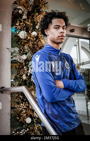 Tajon Buchanan del Club si pone per il fotografo in vista di una sessione di allenamento presso il campo di allenamento invernale della squadra di calcio belga Club Brugge, a Marbella, Spagna, mercoledì 05 gennaio 2022. FOTO DI BELGA BRUNO FAHY Foto Stock