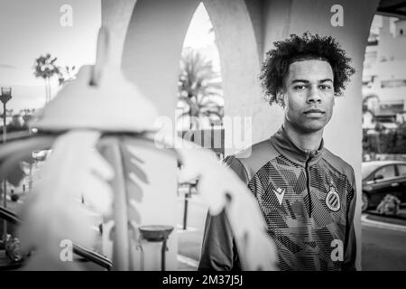 Tajon Buchanan del Club si pone per il fotografo in vista di una sessione di allenamento presso il campo di allenamento invernale della squadra di calcio belga Club Brugge, a Marbella, Spagna, mercoledì 05 gennaio 2022. FOTO DI BELGA BRUNO FAHY Foto Stock