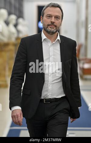 Il governatore della banca nazionale belga Pierre Wunsch si pone per fotografa in una fotografia presso la banca nazionale belga, SEDE DI BNB / NBB a Bruxelles, lunedì 10 gennaio 2022. FOTO DI BELGA DIRK WAEM Foto Stock