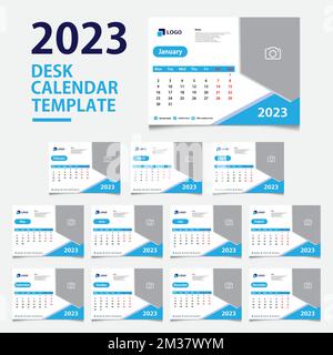 Calendario mensile da tavolo 2023, design minimalista, moderno e classico per la stampa di modelli Illustrazione Vettoriale