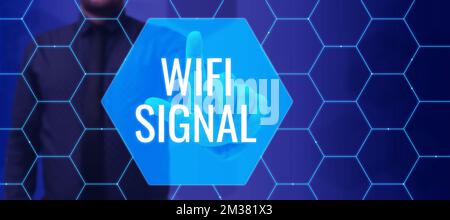 Segnale WiFi con sottotitoli concettuali. Le parole scritte forniscono Internet wireless ad alta velocità e connessioni di rete Foto Stock