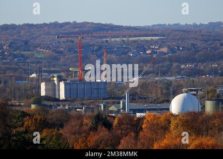 Costruzione della nuova Enfinium Energy dall'impianto di riciclaggio dei rifiuti di Skelton Grange a Leeds, West Yorkshire, Regno Unito Foto Stock