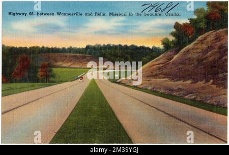 Autostrada 66, tra Waynesville e Rolla, Missouri nella bella Ozarks, strade, Tichnor Brothers Collection, cartoline degli Stati Uniti Foto Stock