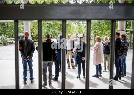 L'immagine mostra l'ingresso del parco degli animali Planckendael a Muizen, vicino Mechelen, venerdì 13 maggio 2022. All'inizio di oggi, un Bonobo (Pan Paniscus) fuggì dall'isola di Bonobo. Tutti i visitatori dovevano essere evacuati. L'animale è stato riconquistato e il parco è stato riaperto. FOTO DI BELGA JASPER JACOBS Foto Stock