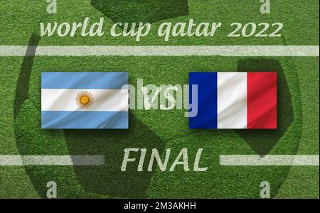 qatar, arabia saudita, anno 2022: Sfondo rappresentativo campo di calcio erba vista dall'alto sfondo annuncio calcio finale torneo di coppa del mondo in Qatar Foto Stock