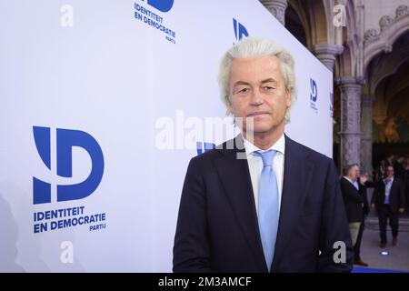 Il PVV olandese Geert Wilders ha illustrato nel corso di un incontro chiamato Ons Europa organizzato da Identiteit en Democratie (ID), il partito europeo che comprende il belga Vlaams Belang, francese Rassemblement National..., ad Anversa, il giorno dell'inizio di un vertice europeo, giovedì 23 giugno 2022. BELGA FOTO JAMES ARTHUR GEKIERE Foto Stock