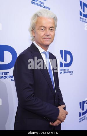 Il PVV olandese Geert Wilders ha illustrato nel corso di un incontro chiamato Ons Europa organizzato da Identiteit en Democratie (ID), il partito europeo che comprende il belga Vlaams Belang, francese Rassemblement National..., ad Anversa, il giorno dell'inizio di un vertice europeo, giovedì 23 giugno 2022. BELGA FOTO JAMES ARTHUR GEKIERE Foto Stock