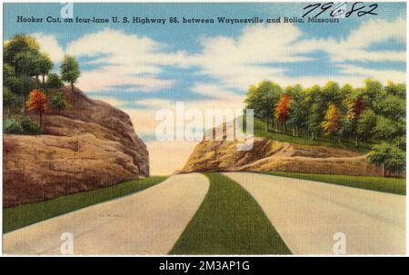 Hooker Cut, sulle quattro corsie degli Stati Uniti Autostrada 66 tra Waynesville e Rolla, Mo. , Strade, Tichnor Brothers Collection, cartoline degli Stati Uniti Foto Stock