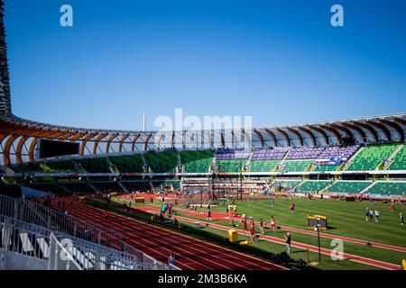 L'immagine mostra lo stadio Hayward Field una sessione di allenamento in vista dei Campionati mondiali di atletica IAAF 19th di Eugene, Oregon, USA, giovedì 14 luglio 2022. I Mondi si svolgono dal 15 al 24 luglio, dopo essere stati rinviati nel 2021 a causa della pandemia del virus corona in corso. BELGA FOTO JASPER JACOBS Foto Stock