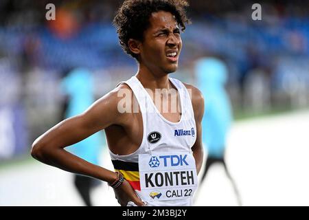 Il belga Noah Konteh ha ritratto in azione durante la finale del 3000m maschile, al Campionato Mondiale di Atletica Junior, venerdì 05 agosto 2022 a Cali, in Columbia. I Campionati del mondo U20 si svolgono dal 1st al 6th 2022 agosto. FOTO DI BELGA THOMAS WINDESTAM Foto Stock