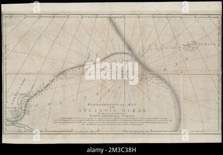Hydrographical map of the Atlantic Ocean, extending from the southermost part of North America to Europe : Shewing the differt. variations of the compass, the setting and changes of the currents in the ocean, as well caused by the Florida commonly called Gulf Stream, than those coming from Baffins Bay and Hudsons Straits, especially the true distance from Europe to America, ascertained by a late hydrometrical operation, the table of which is joyn'd in print to the satisfaction of competent judges , Gulf Stream, Maps, Early works to 1800, North Atlantic Ocean, Maps, Early works to 1800 Norman B Foto Stock
