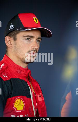 Il pilota monegasco della Scuderia Ferrari Charles Leclerc ha illustrato dopo il Gran Premio del Belgio F1, a Spa-Francorchamps, domenica 28 agosto 2022. Il Gran Premio di Formula uno di Spa-Francorchamps si svolge questo fine settimana, dal 26th al 28th agosto. FOTO DI BELGA JONAS ROOSENS Foto Stock