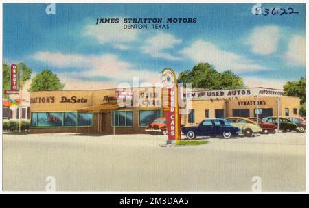 James Stratton Motors, Denton, Texas , strutture commerciali, Tichnor Brothers Collection, Cartoline degli Stati Uniti Foto Stock