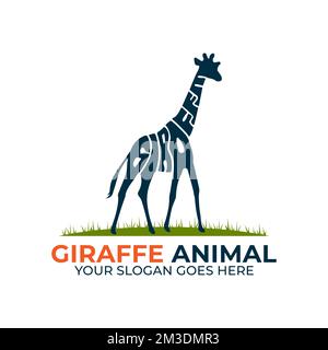 Giraffe Wildlife logo animale vettore di disegno, icona con Warp testo a forma di un animale Giraffe illustrazione Illustrazione Vettoriale