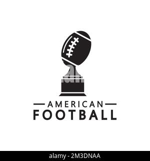 Vincitore American Football Championship Trophy Logo Design modello icona vettoriale. Trofeo di football americano per il premio del vincitore Illustrazione Vettoriale