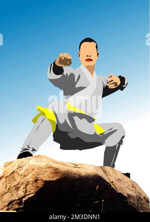 Sport di combattimento orientali. Karate. Illustrazione vettoriale a 3D colori. Illustrazione Vettoriale