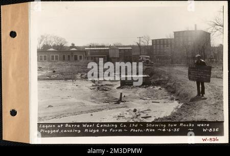 Lagoon at barre Wool Combing Co. Ltd., mostrando come le rocce sono state tappate, causando la formazione di cresta, barre, Mass., 6 aprile 1935 , opere d'acqua, immobili, fiumi, condizioni igienico-sanitarie spartiacque Foto Stock