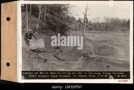 Lagoon at barre Wool Combing Co. Ltd., mostrando cresta formata quando la laguna è stata congelata, barre, Mass., 18 aprile 1935 , opere d'acqua, immobili, fiumi, condizioni igienico-sanitarie spartiacque Foto Stock