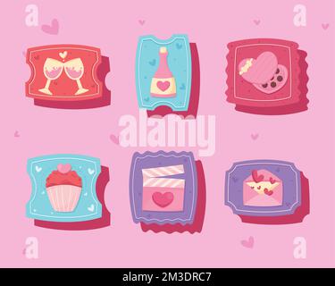 sei icone romantiche amore set Illustrazione Vettoriale