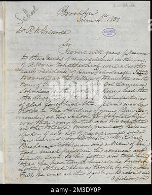 Van Kleeck, Brookline, (NY), lettera autografa firmata a R. W. Griswold, 4 giugno 1851, letteratura americana, 19th° secolo, Storia e critica, Autori, Americano, 19th ° secolo, corrispondenza, Autori ed editori, Poeti, Americano, 19th ° secolo, corrispondenza, Schoolcraft, Henry Rowe, 1793-1864. Cartine Rufus W. Griswold Foto Stock