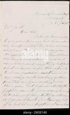 Lettera di Edward H. Brown, Newark General Hospital., Newark N.J., a Thomas Jubb, West Chelmsford, Massa , Stati Uniti, Storia, Guerra civile, 1861-1865. JUbb Brothers Civil War Letters Foto Stock